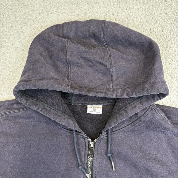 Vintage Carhartt Heavyweight Full Zip Hooded Sweatshirt Blue 102974 - 2XL Tall - Picture 8 of 13